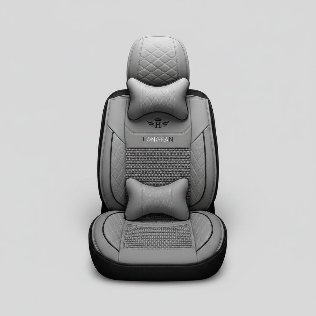 Housses de Siège Auto LONGFAN - Design Matelassé Losanges Gris Premium + Appuie-tête