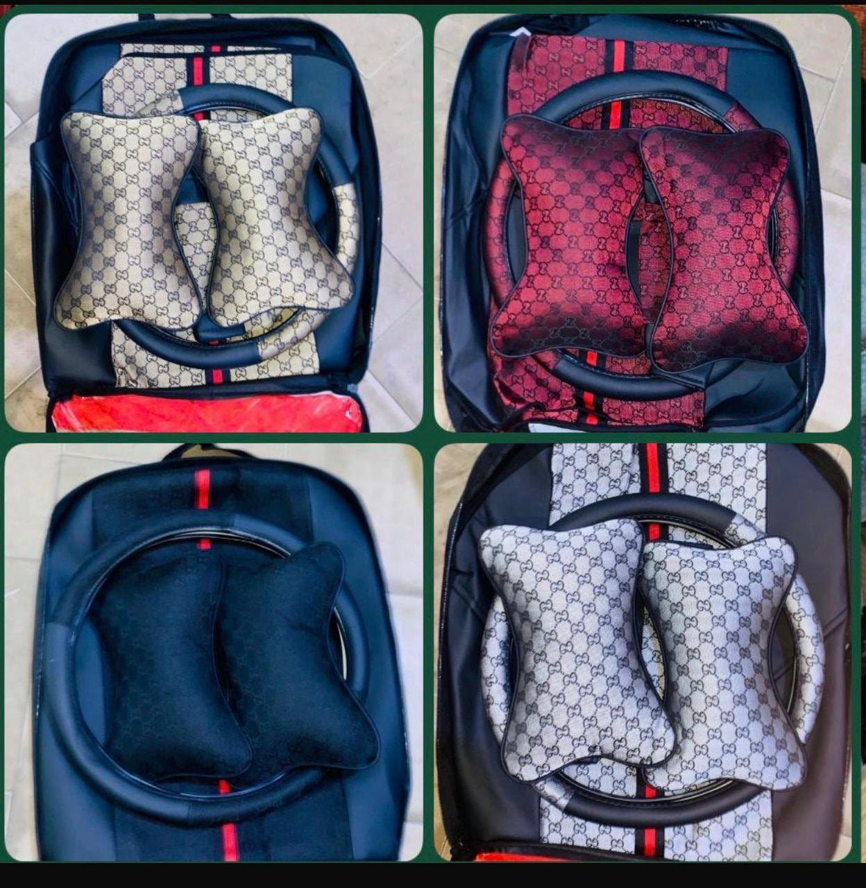 Kit Accessoires Voiture Style GG - Housse Volant + Appuie-tête + Coussin 4 Coloris