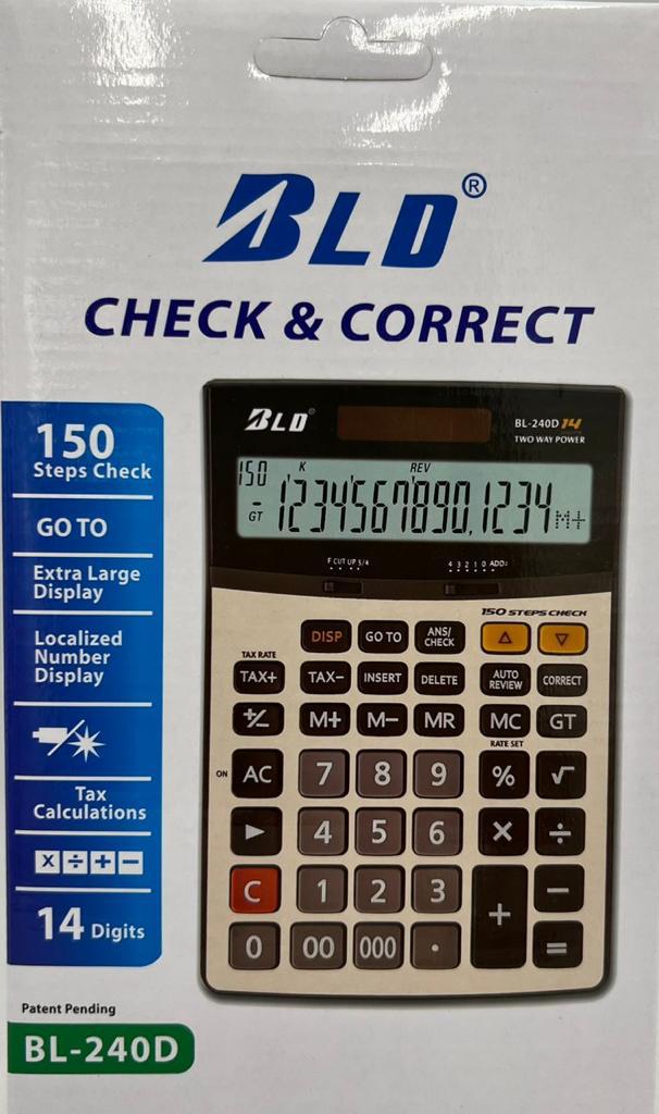 Calculatrice de Bureau BLD BL-240D – 14 Chiffres, Check & Correct, Calcul TVA
