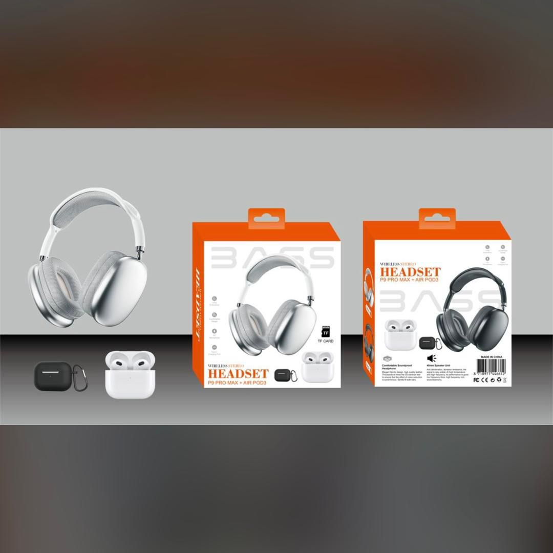 Pack 2 en 1 : Casque Sans Fil P9 PRO MAX + Écouteurs TWS AIRPODS - Wireless Headset