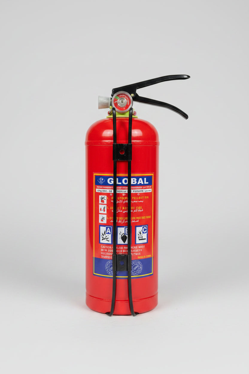Extincteur GLOBAL 2kg – Poudre Sèche ABC, Manomètre, Support Mural Inclus