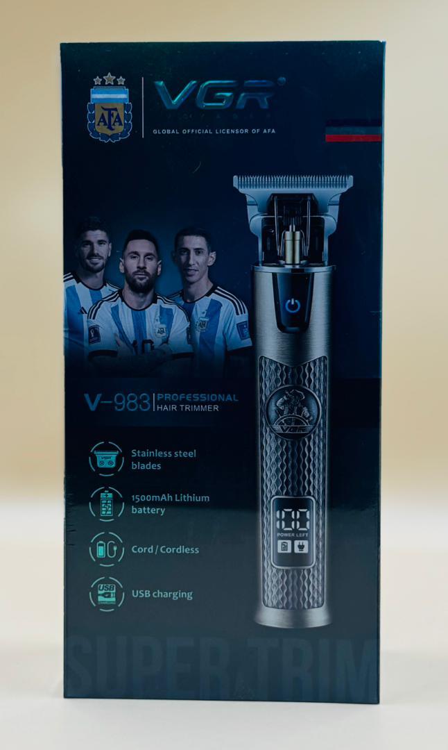 Tondeuse Professionnelle VGR V-983 – Édition AFA Argentine, Finition Métal Gris, Lames Inox, 1500mAh, USB