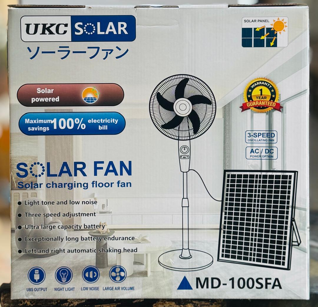 Ventilateur Solaire UKC Solar MD-100SFA – Panneau Solaire Inclus, AC/DC, 3 Vitesses, Oscillation, USB, Garantie 1 An