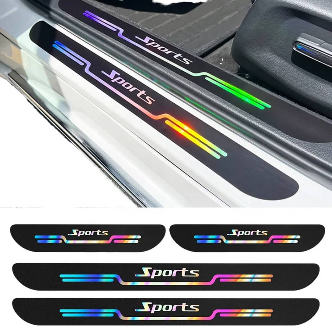 Protège-Seuils de Porte Sports – Effet Holographique Arc-en-Ciel, Set de 4, Logo Sports, Anti-Rayures