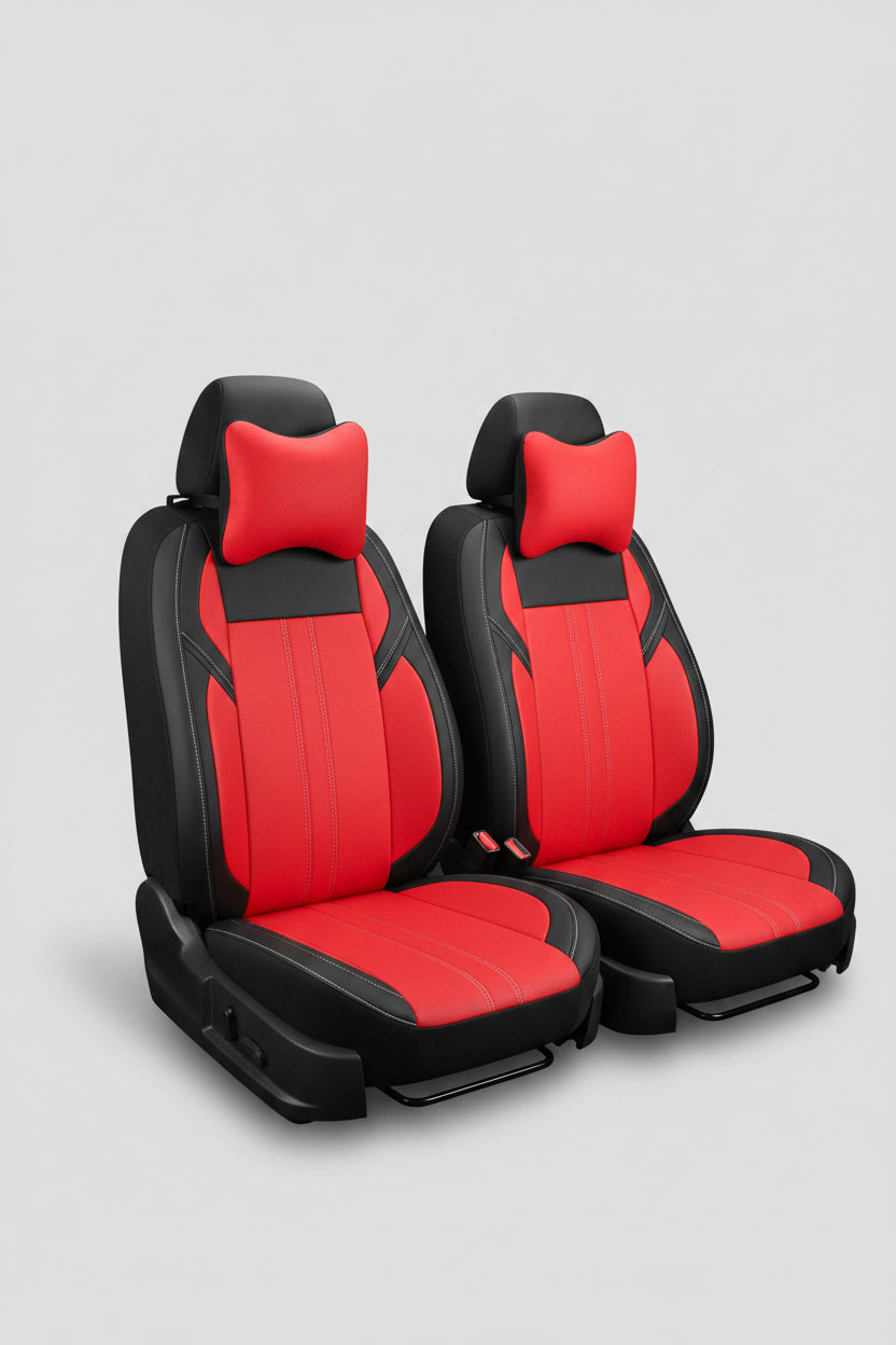 Housse de Siège Auto Semi-Cuir – Design Sport Chevron Rouge & Noir, Appuie-Tête Inclus