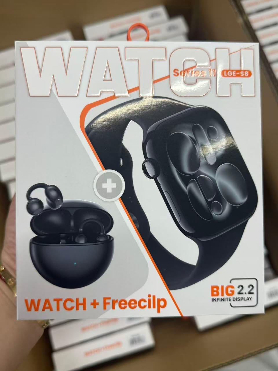 Pack Watch Series II LGE-S8 + FreeClip – Smartwatch BIG 2.2" Infinite Display et écouteurs open-ear clip sphérique