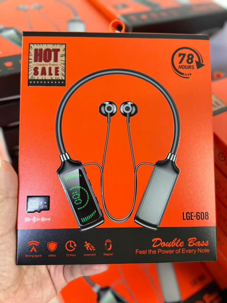 LGE-608 Double Bass Neckband Wireless 78H – tour de cou avec LED display et slot microSD