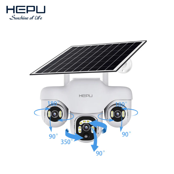HEPU caméra solaire triple objectif blanche - angles rotation 180 350 90