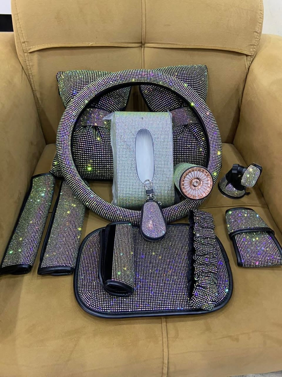 Kit Complet Accessoires Voiture Strass Diamant - 13 Pièces Scintillantes Luxe