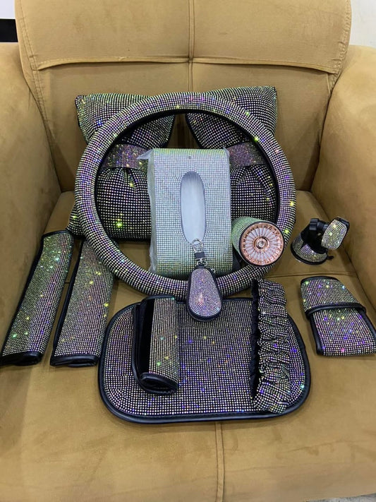 Kit Complet Accessoires Voiture Strass Diamant - 13 Pièces Scintillantes Luxe