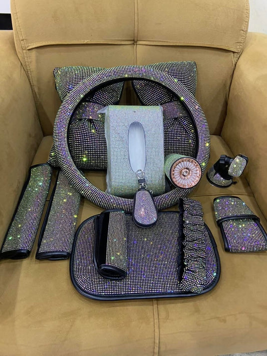 Kit Complet Accessoires Voiture Strass Diamant - 8 Pièces Scintillantes Luxe