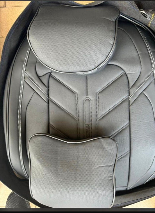 Housses de Siège Auto Bimatière Gris - Cuir PU + Tissu Design Géométrique + Appuie-tête