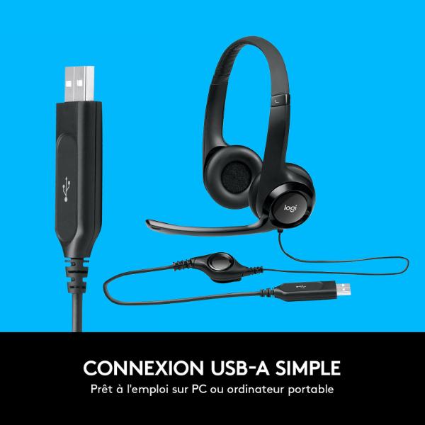 Logitech H390 – Casque USB Filaire Micro Anti-Parasite + Commandes Filaires (Noir)