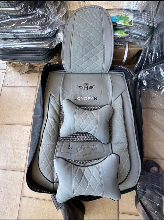 Housses de Siège Auto LONGFAN - Design Matelassé Losanges Gris Premium + Appuie-tête