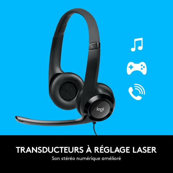 Logitech H390 – Casque USB Filaire Micro Anti-Parasite + Commandes Filaires (Noir)