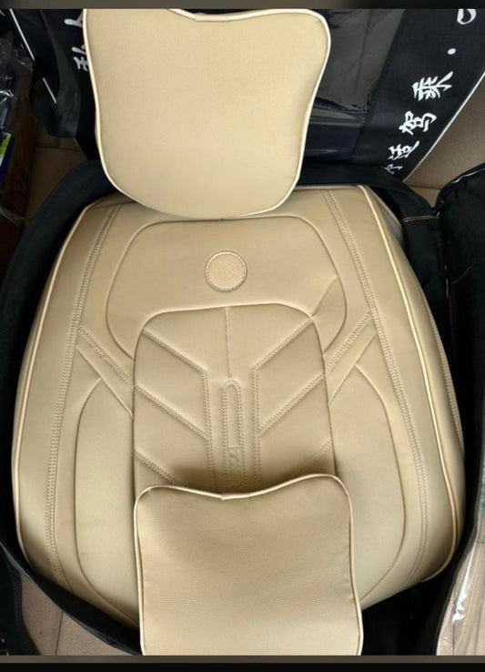 Housses de Siège Auto Cuir PU Beige - Design Géométrique Élégant + Appuie-tête
