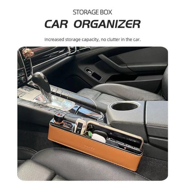 ZHUSE ZS-CA-003C – Boîte Rangement Voiture Comble-Espace + Chargeur 120W (USB-A + USB-C + Allume-Cigare)
