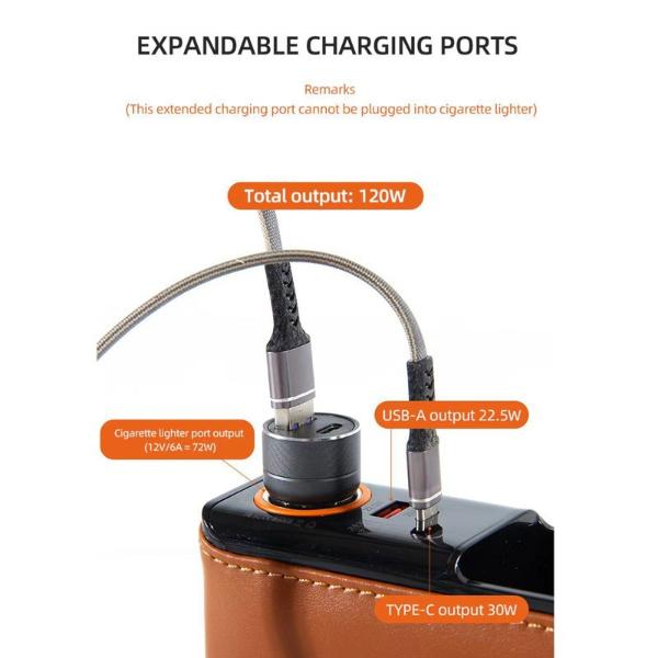 ZHUSE ZS-CA-003C – Boîte Rangement Voiture Comble-Espace + Chargeur 120W (USB-A + USB-C + Allume-Cigare)