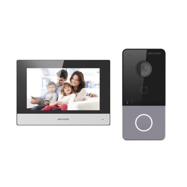 Hikvision DS-KIS604-P – Kit Interphone Vidéo IP 2 Fils Écran 7” Tactile + Caméra + Empreinte Digitale