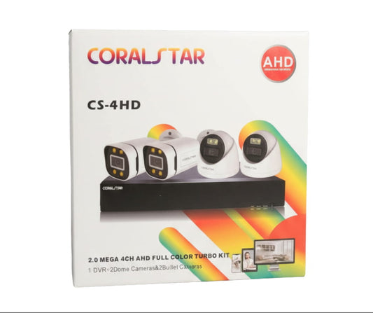 Kit Vidéosurveillance Coralstar 4 Caméras HD (2 Dôme + 2 Bullet) - Full Color