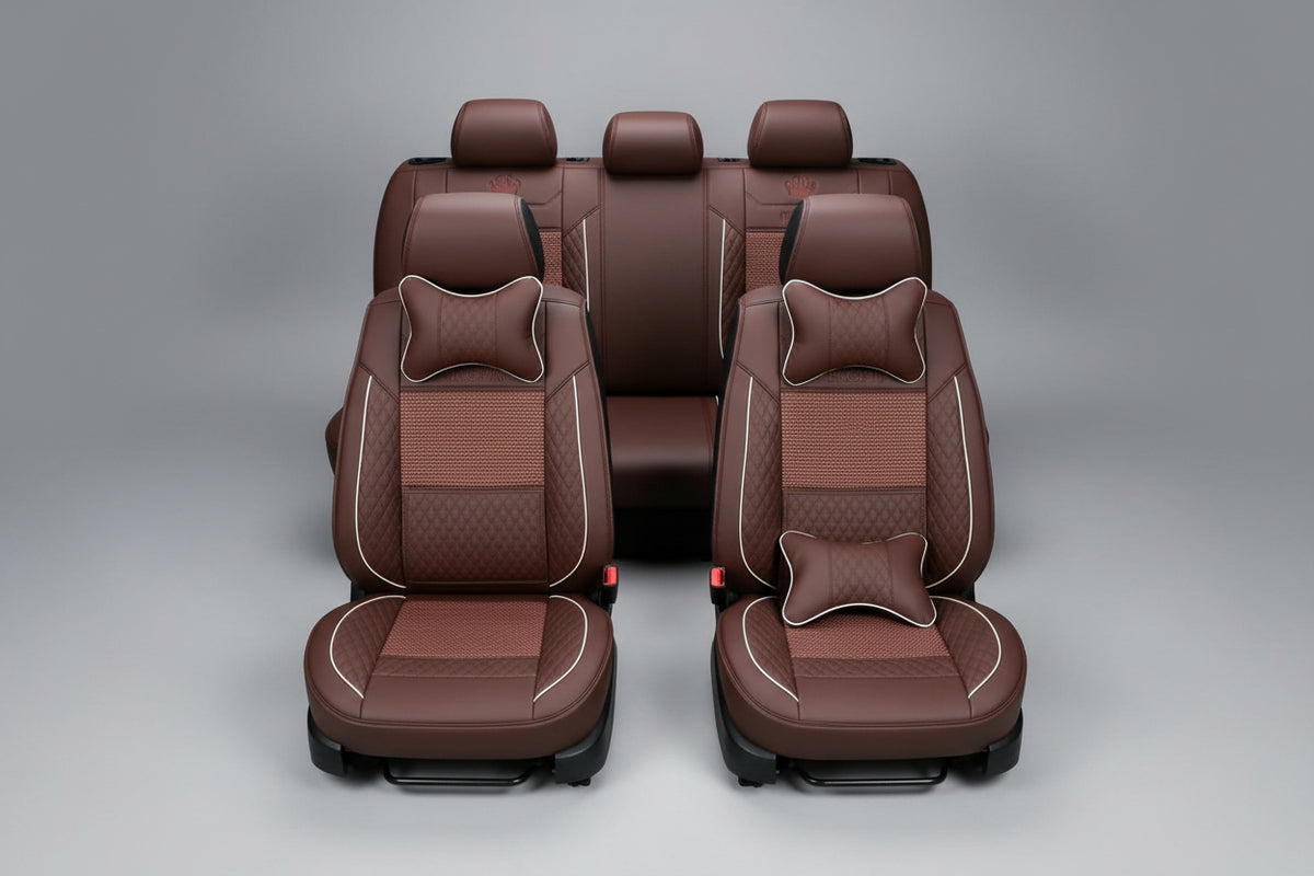 Coussin de Siège Auto Kingpin Cuir Marron avec Appuie-Têtes