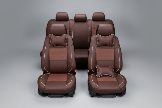 Coussin de Siège Auto Kingpin Cuir Marron avec Appuie-Têtes