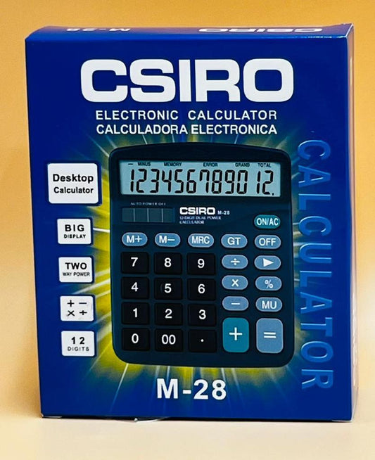 Calculatrice de Bureau CSIRO M-28 – 12 Chiffres, Grand Affichage, Double Alimentation