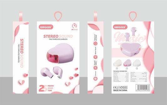 Écouteurs Sans Fil LONGEER Stereo Sound - True Wireless Earbuds Rose Cœur 2H