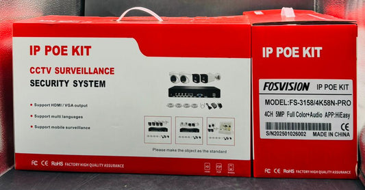 Kit de Surveillance CCTV FOSVISION IP POE FS-3158/4K58N-PRO - 4CH 5MP Full Color+Audio + HDD 500Go OFFERT