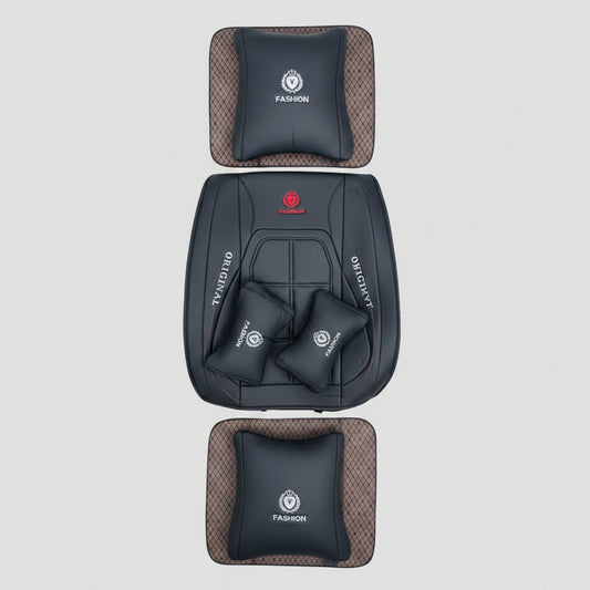 Housse de Siège Auto Fashion Original – Semi-Cuir Tout Noir, Set Complet avec Appuie-Têtes & Tapis Losanges