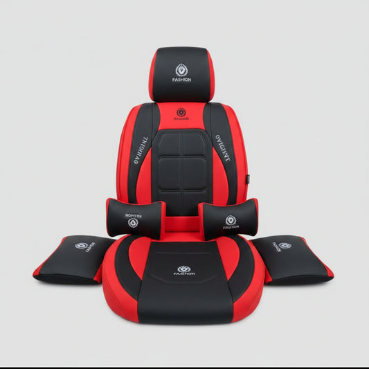 Housse de Siège Auto Fashion Original – Semi-Cuir Noir & Rouge, Set Complet avec Appuie-Têtes & Tapis