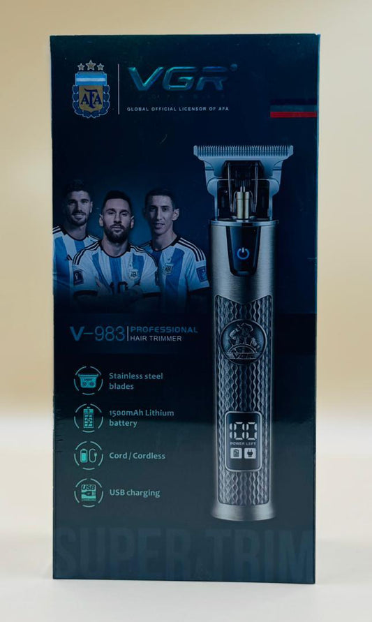 Tondeuse Professionnelle VGR V-983 – Édition AFA Argentine, Finition Métal Gris, Lames Inox, 1500mAh, USB