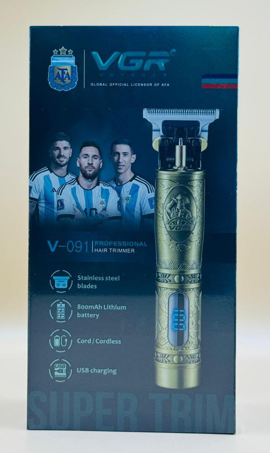 Tondeuse Professionnelle VGR V-091 – Édition AFA Argentine, Finition Dorée Gravée, Lames Inox, 800mAh, USB