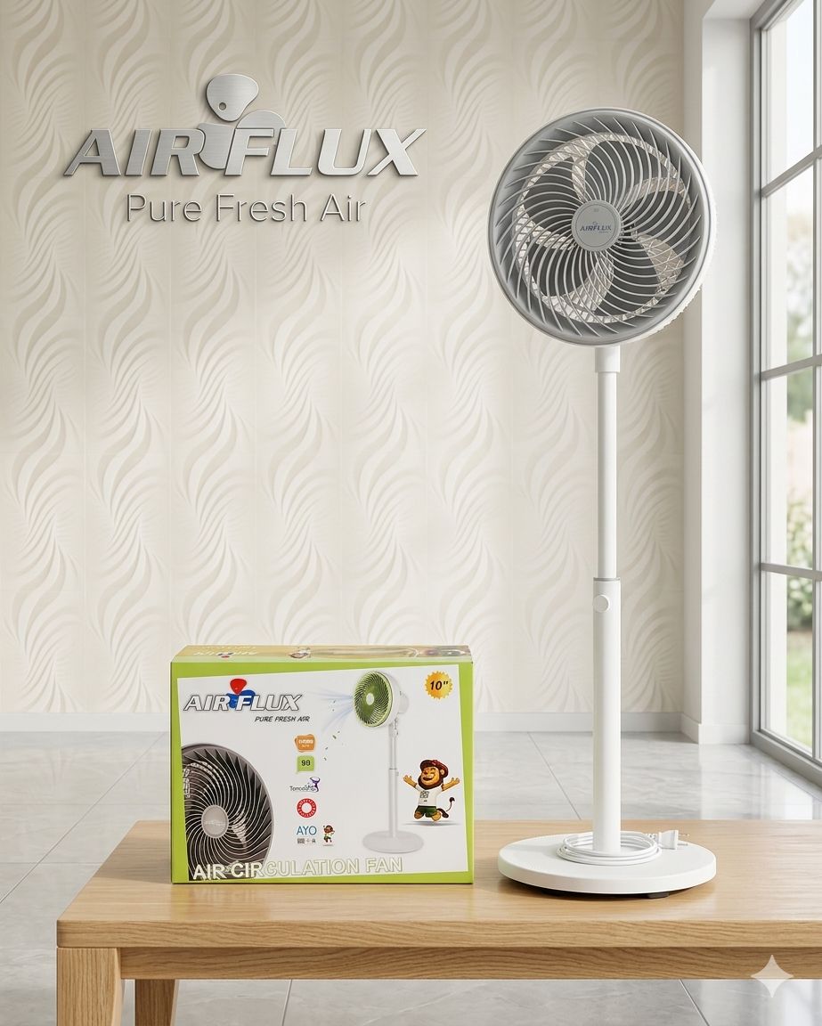 Ventilateur Air Flux TornaFan 10" – 80W, 3 Vitesses, Télécommande, Version Blanc & Gris, Édition Dakar 2026