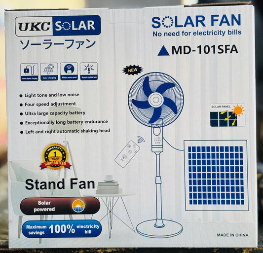 Ventilateur Solaire UKC Solar MD-101SFA – 4 Vitesses, Télécommande, Lampe Anti-Moustiques, Panneau Solaire, Garantie 1 An