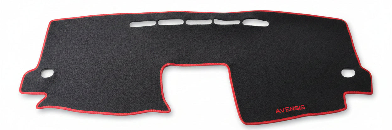 Tapis de Tableau de Bord Toyota Avensis – 2005, 2006 & 2010, Velours Noir, Liseré Rouge, Sur-Mesure, Anti-UV