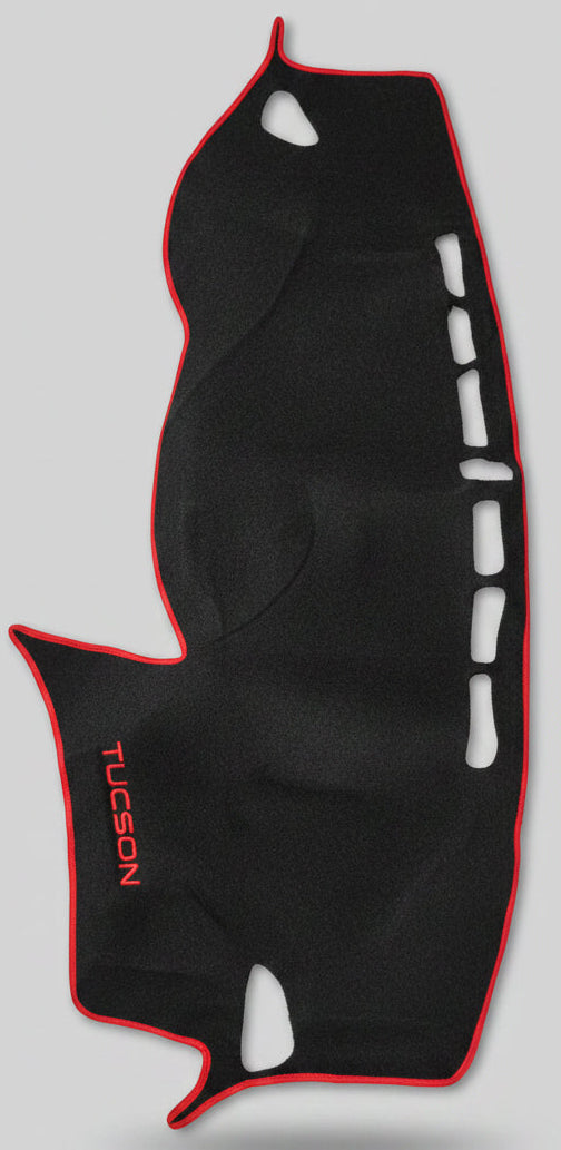 Tapis de Tableau de Bord Hyundai Tucson IX35 2010 – Velours Noir, Liseré Rouge, Sur-Mesure, Anti-UV