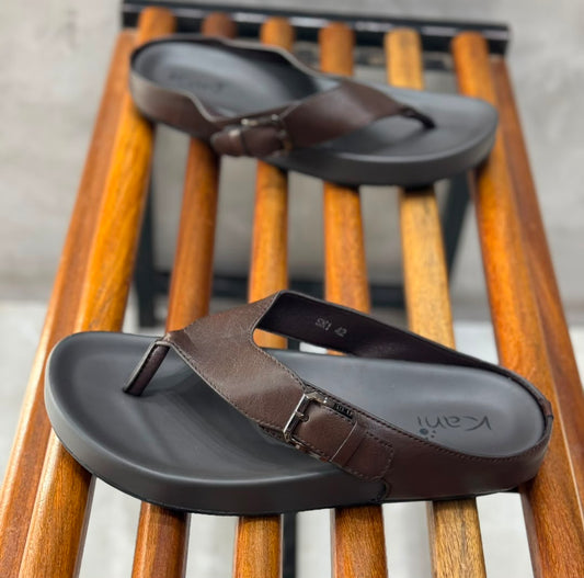 Sandales Kami – Tong Cuir Premium, Boucle Métal Argenté, Semelle Ergonomique – 4 Coloris