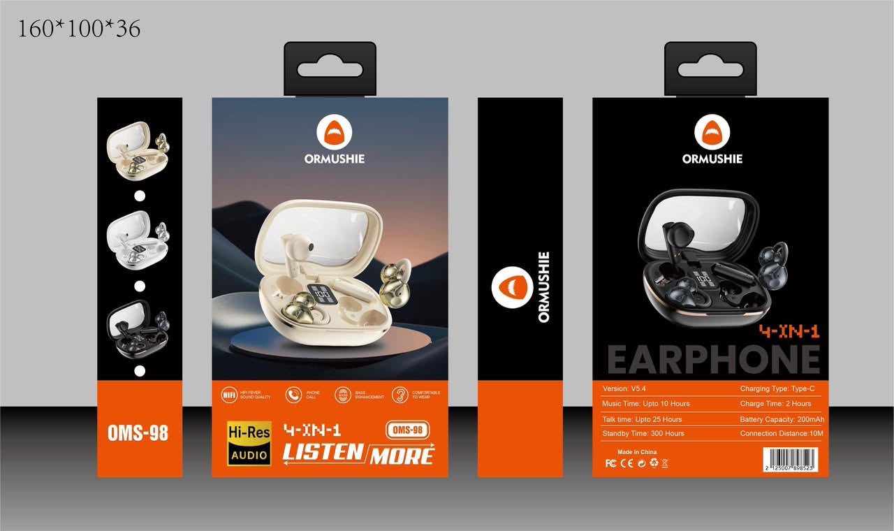 ORMUSHIE OMS-98 écouteurs TWS 4-XN-1 Hi-Res Audio open-ear – 3 coloris : Blanc/Doré, Blanc, Noir