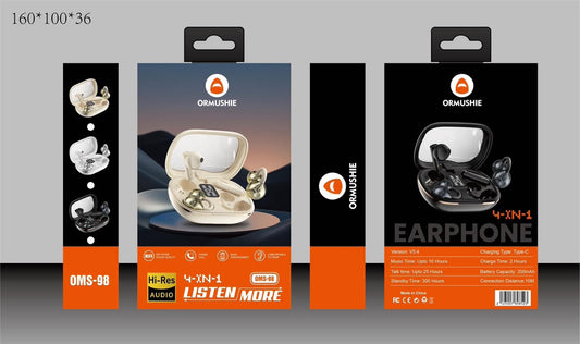 ORMUSHIE OMS-98 écouteurs TWS 4-XN-1 Hi-Res Audio open-ear – 3 coloris : Blanc/Doré, Blanc, Noir