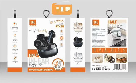 JBL by HARMAN PT-28 Half In-Ear TWS – 3 coloris : Noir, Béige, Blanc