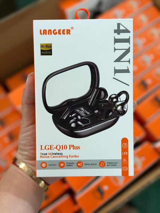 LANGEER LGE-Q10 Plus 4-IN-1 TWS Noise Cancelling Hi-Res Audio – boîtier miroir avec crochet sport