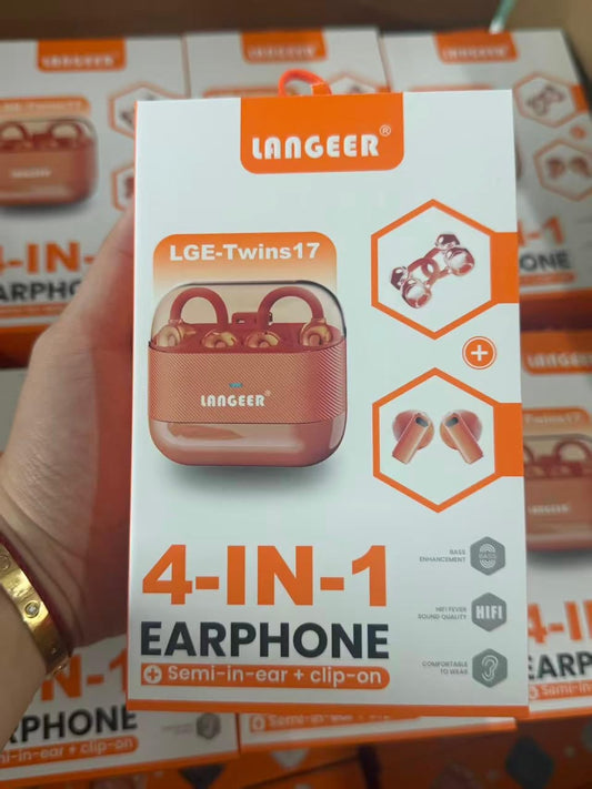 LANGEER LGE-Twins17 4-IN-1 Semi-in-ear + Clip-on HIFI – boîtier transparent texturé orange/rosé
