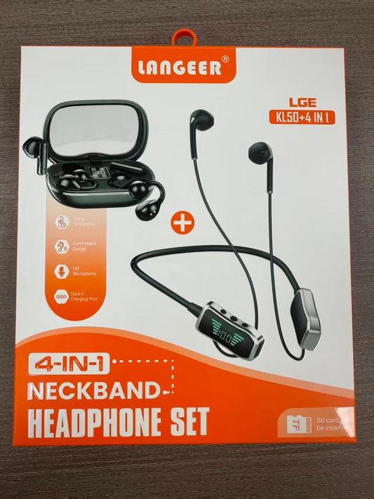 LANGEER LGE KL50+4 IN 1 – pack 4-IN-1 neckband tour de cou LED display + écouteurs TWS boîtier miroir