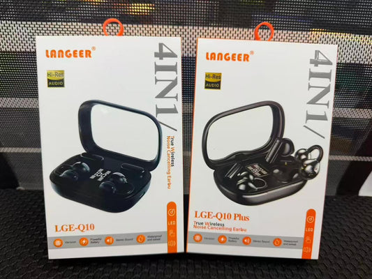 LANGEER LGE-Q10 et LGE-Q10 Plus 4-IN-1 TWS Noise Cancelling Hi-Res Audio – boîtier miroir noir