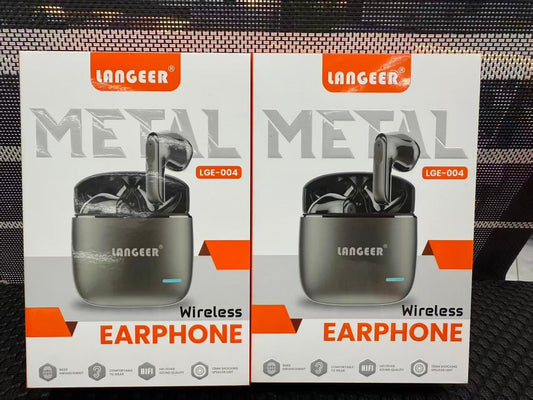 LANGEER LGE-004 Metal Wireless Earphone – écouteurs TWS finition gunmetal avec boîtier métal et LED bleu
