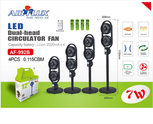 Ventilateur LED double tête Air Flux AF-992B 12 pouces avec télécommande