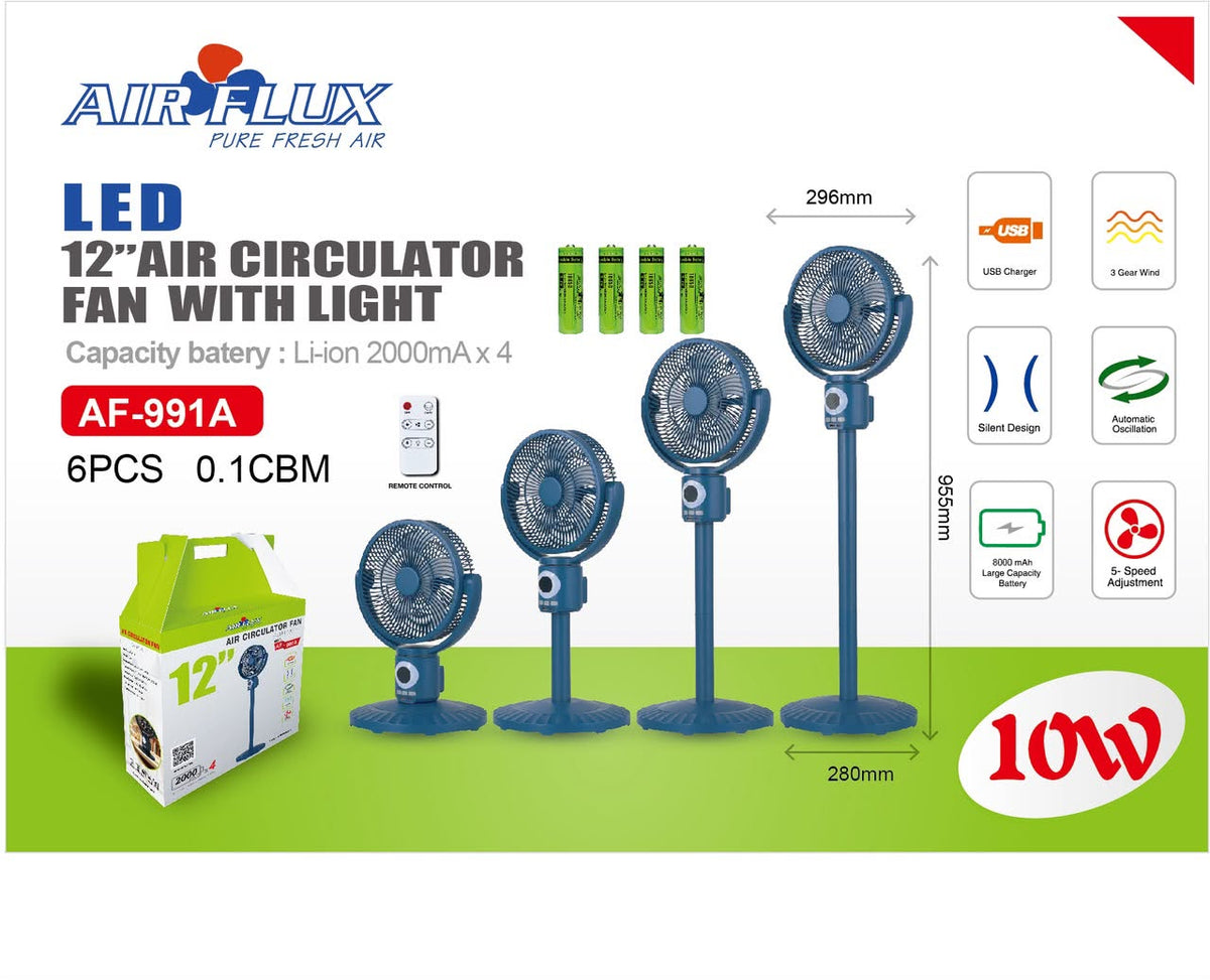 Ventilateur LED 12 pouces Air Flux AF-991A avec lumière et télécommande
