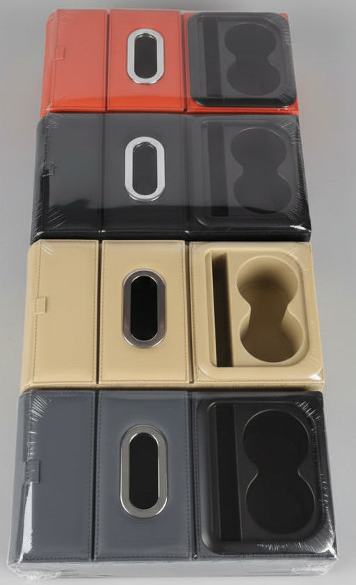 Console centrale auto cuir avec porte-gobelet et boîte à mouchoirs - 4 couleurs