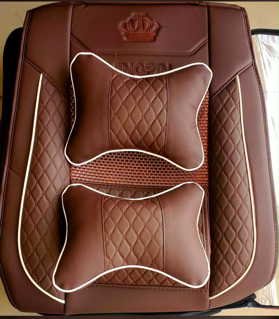 Coussin de Siège Auto Kingpin Cuir Marron avec Appuie-Têtes